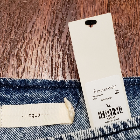 TGLA XL Mini Skirt Acid Wash Denim Tiered Ruffle Boho Festival Cowgirl 80s NWT - Picture 8 of 15